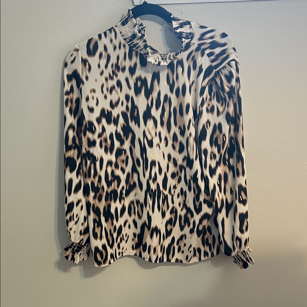 Worthington Animal Print Ruffle Blouse